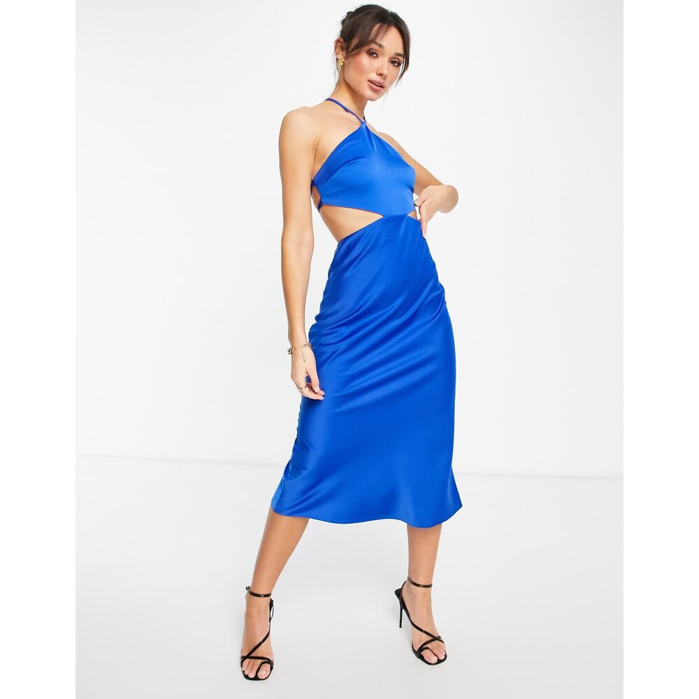 NWT ASOS Design Bias Cut Satin Midi Halter Dress Size 8